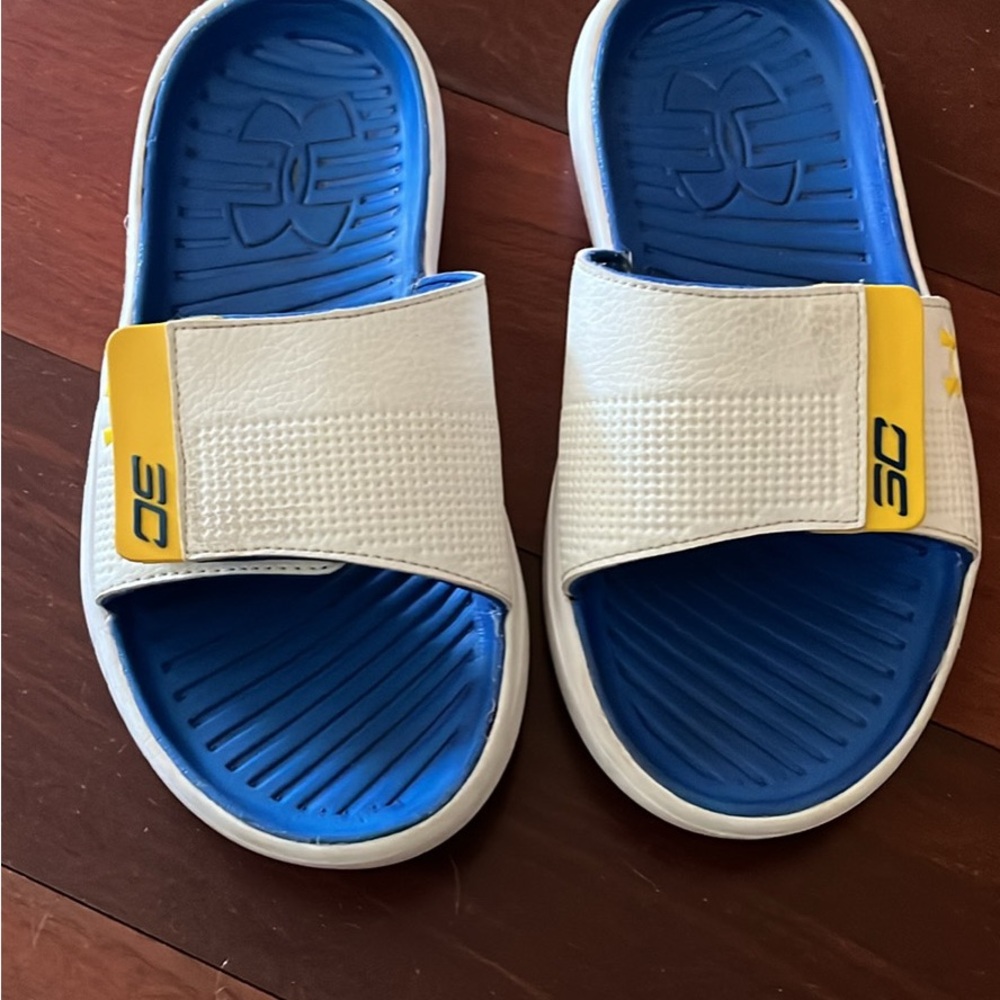 Under Armor Steph Curry White/Blue Slide Sandals